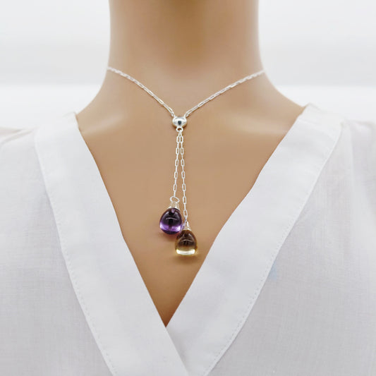 Dual Hanging Drop Sterling Silver Necklace