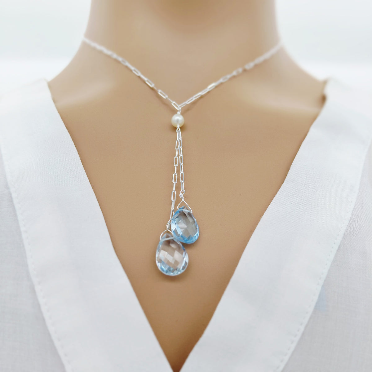 Dainty Blue Topaz Drop Sterling Silver Necklace – Factory Of Jewels