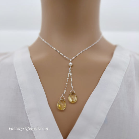 Elegant Citrine Drop Sterling Silver Necklace