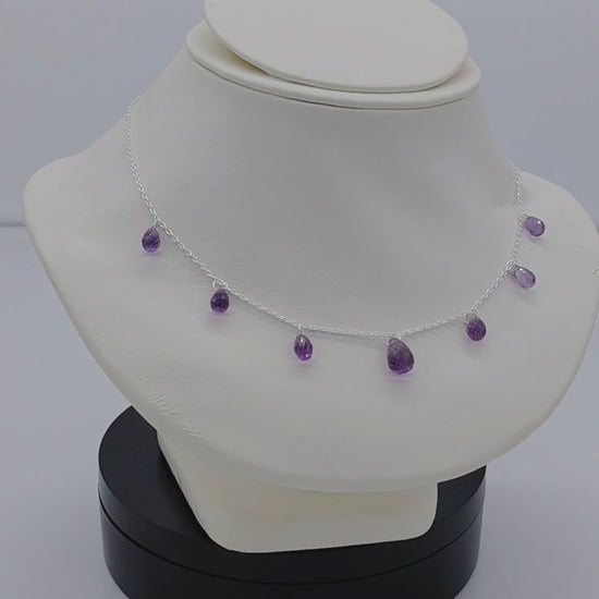 Majestic Amethyst Drop Sterling Silver Necklace 