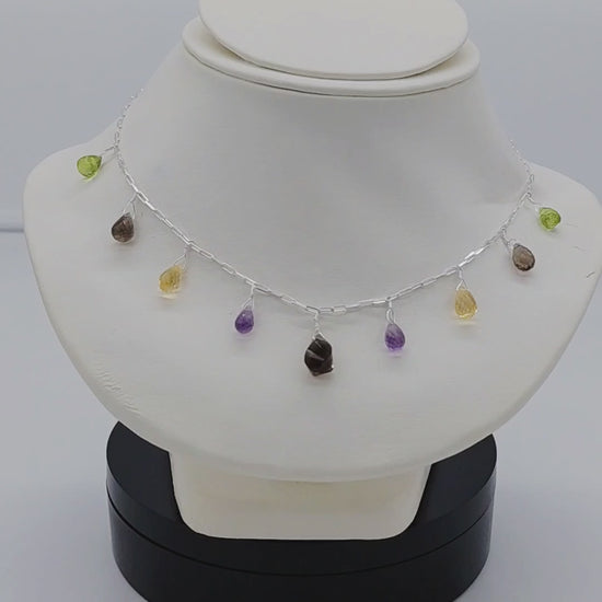 Multi Colored Natural Stone Sterling Silver Necklace 