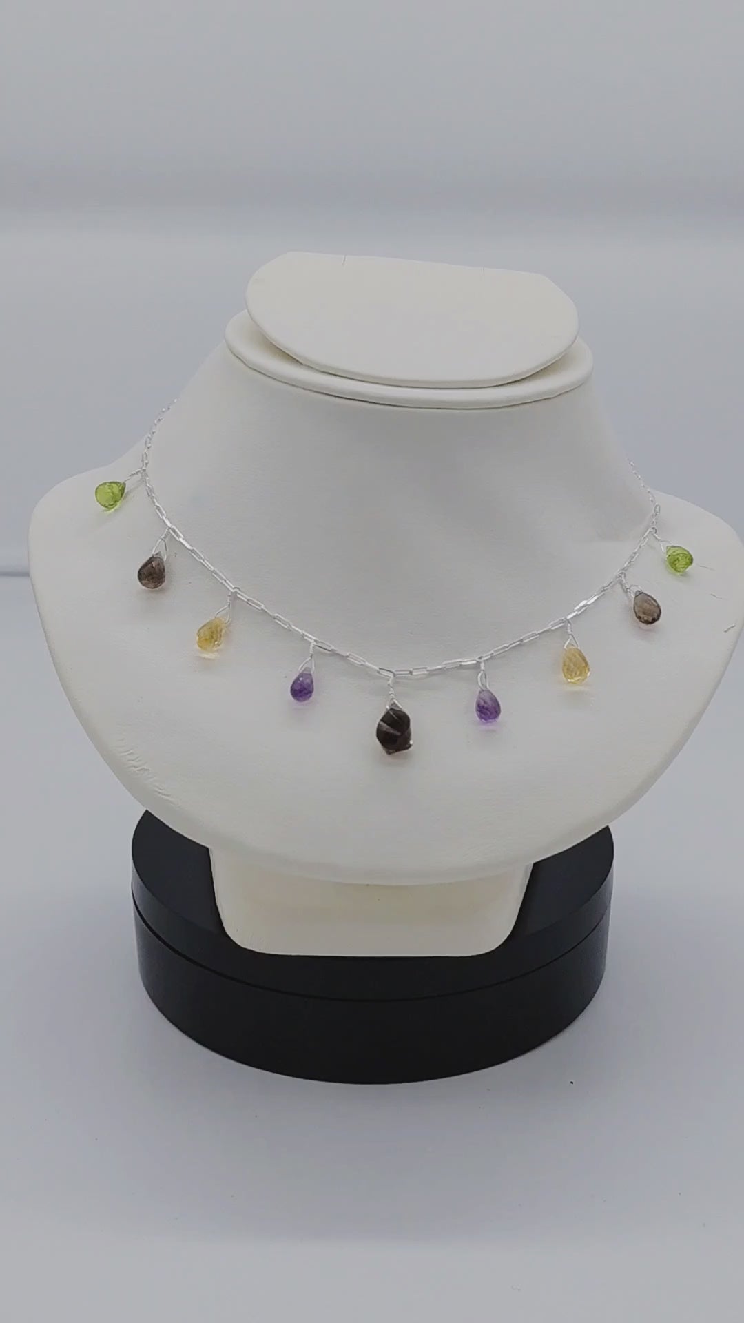 Multi Colored Natural Stone Sterling Silver Necklace 