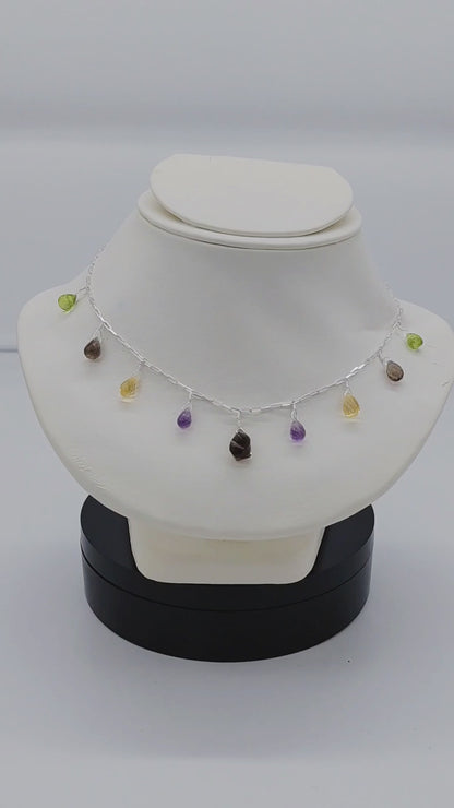 Multi Colored Natural Stone Sterling Silver Necklace 