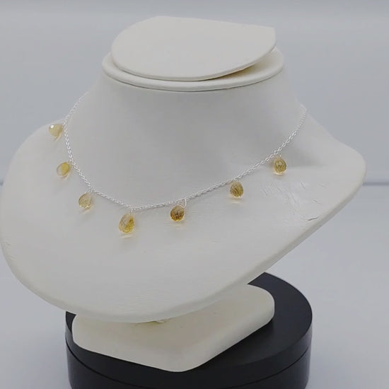 Multi Drop Citrine Sterling Silver Necklace 