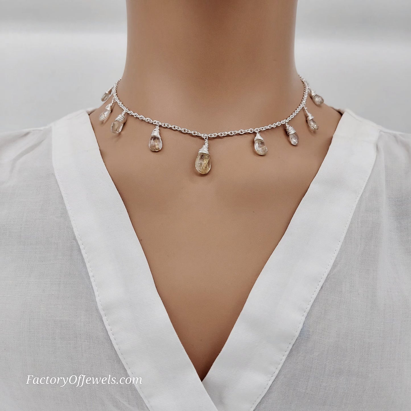 Unique Rutile Quartz Sterling Silver Necklace 