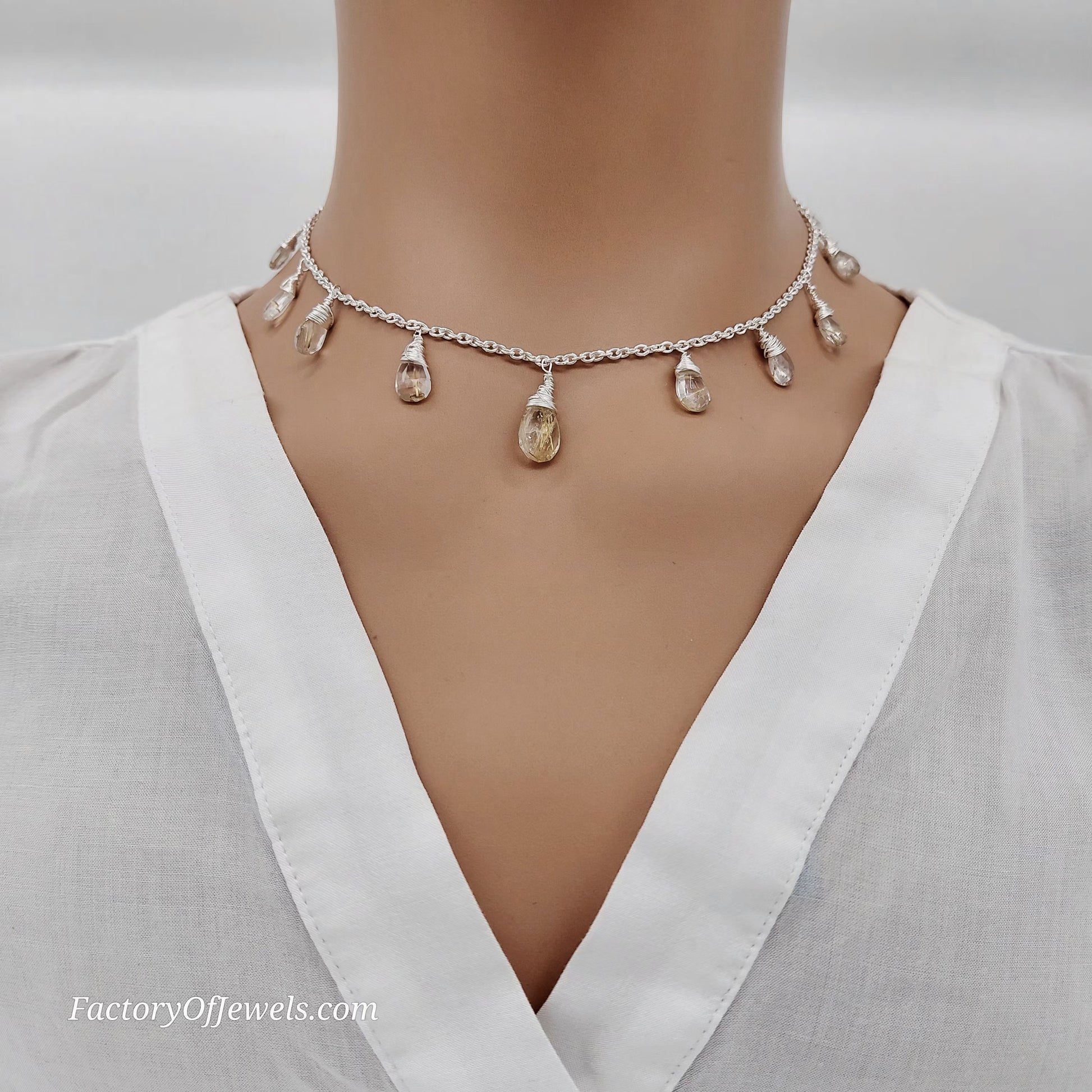 Unique Rutile Quartz Sterling Silver Necklace 