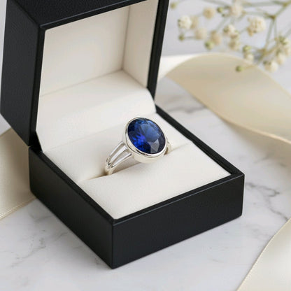 Astrological Blue Sapphire Silver Ring