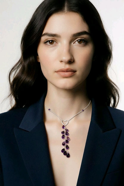 Heart Shaped Multi Drop Sterling Silver Necklace