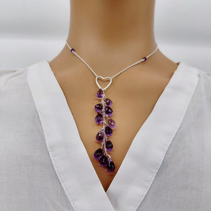 Heart Shaped Multi Drop Sterling Silver Necklace 