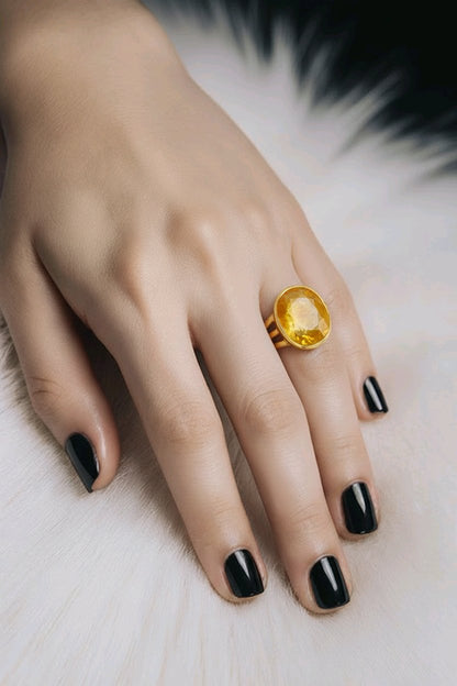 Astrological Yellow Sapphire Silver Plated Ring