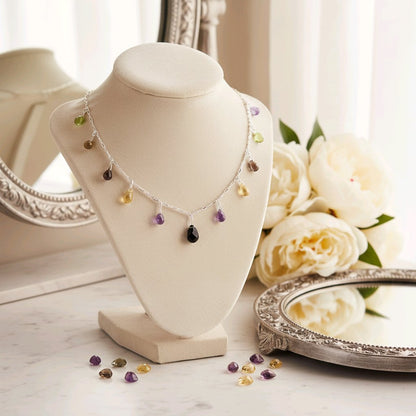 Multi Colored Natural Stone Sterling Silver Necklace